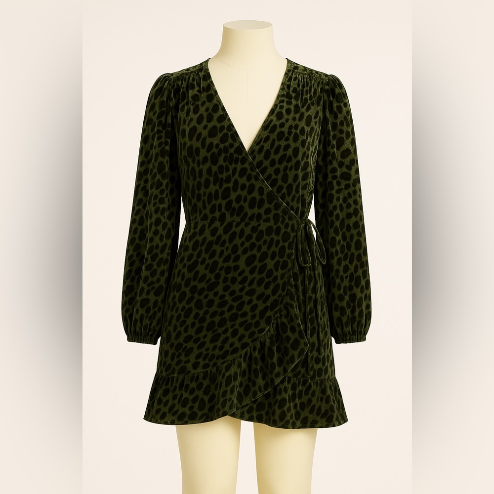 Alex Marie Velvet Leopard Print Wrap Dress Plus Green Sz. 16W - Picture 3 of 7